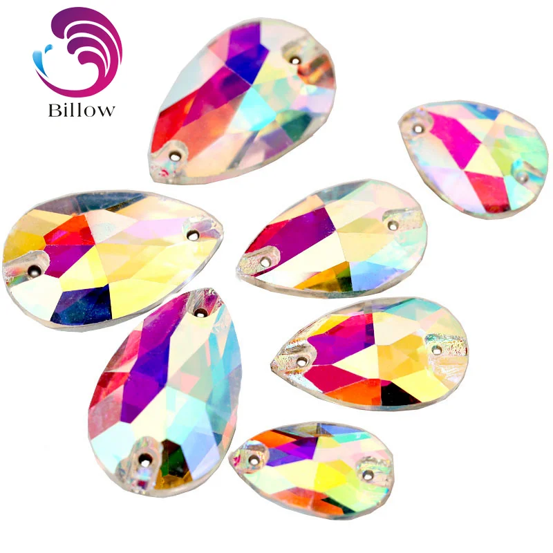 

Teardrop Best Glass Crystal AB Sew On Rhinestones White Sew-on Rhinestones Crystal Sewing Rhinestones For Wedding Dress B2598