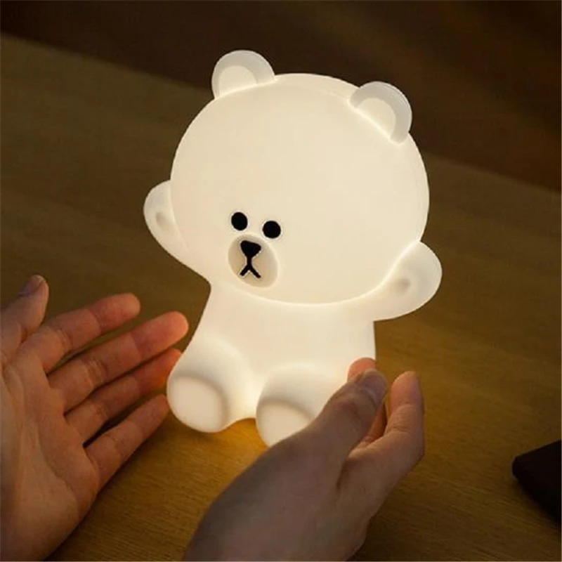 Ins Hot Line Friends LED Night Light Brown Bear Cony Rabbit Rabbit Children Silicone LED Bed Light USB Charge Night Lights