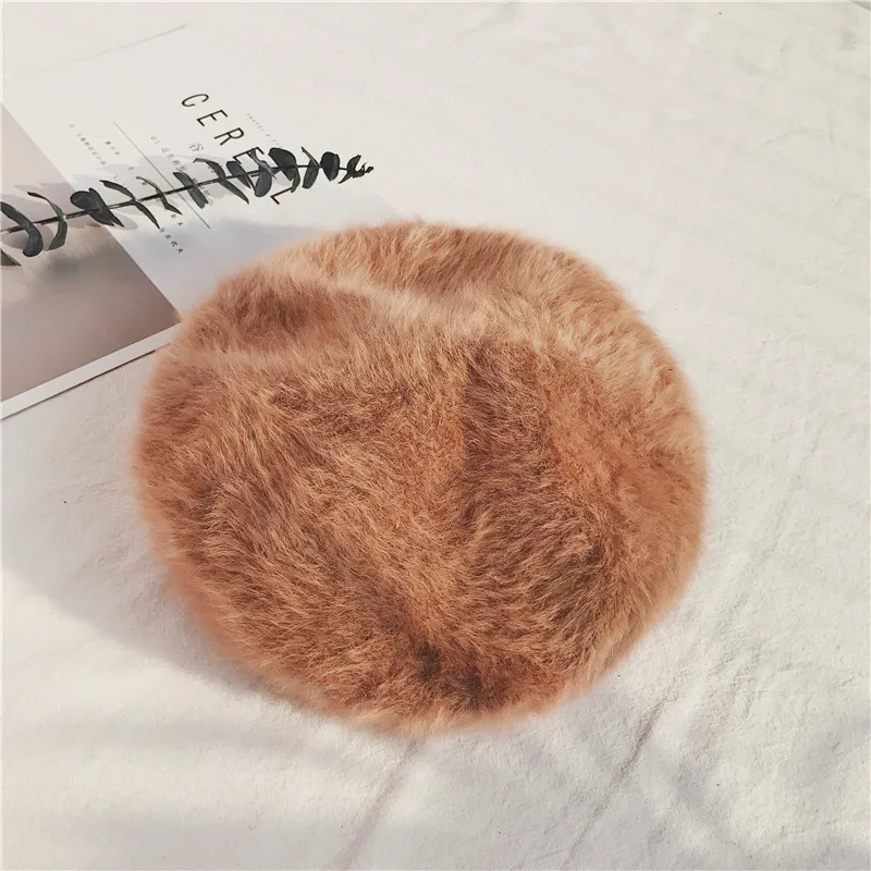 

Long Mohair Winter Beret Hats Women Solid Caps Brown Bonnet Caps Autumn Beret hat for Female Girls Warm Walking Hat Cap