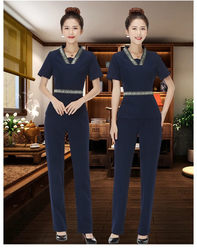 Высококачественная Женская рабочая одежда костюм с коротким рукавом Больничная униформа медсестры с v-образным вырезом косметолога медицинская рабочая одежда топ+ брюки