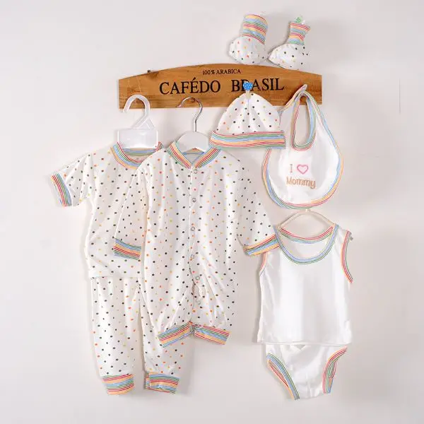 

Spring Newborn Clothing Set Cotton Baby Striped Jumper+Hats+Socks+Bib+Tops+Pants Outfits 0-3M