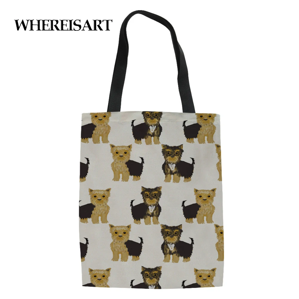WHEREISART йоркские печатные холщовые многоразовые хозяйственные сумки женские складные сумки для хранения продуктов школьные сумки для девочек-подростков повседневные сумки