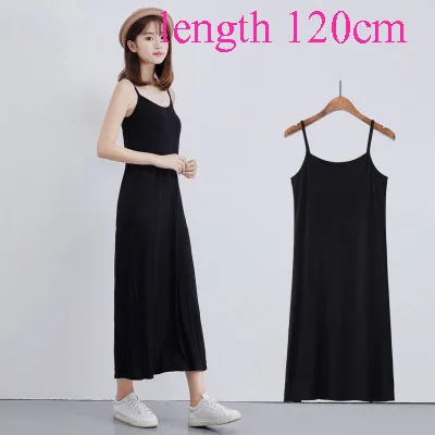Женское модное недорогое модальное платье-комбинация с тонкими бретельками 90 до 120 см длинное платье под платье женские повседневные платья - Цвет: black 120cm