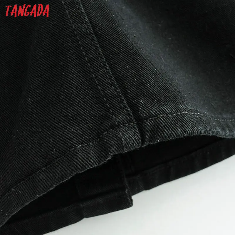 Tangada женские черные джинсовые платья Спагетти ремень леди пуговицы платье с открытой спиной Короткие джинсы платье vestido FN46