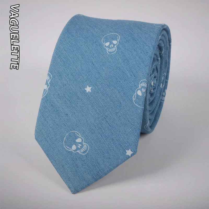 VAGUELETTE хлопок галстук с изображением черепа Для мужчин рыбья кость якорь узор Для мужчин дизайнерские галстуки модные Повседневное тощий