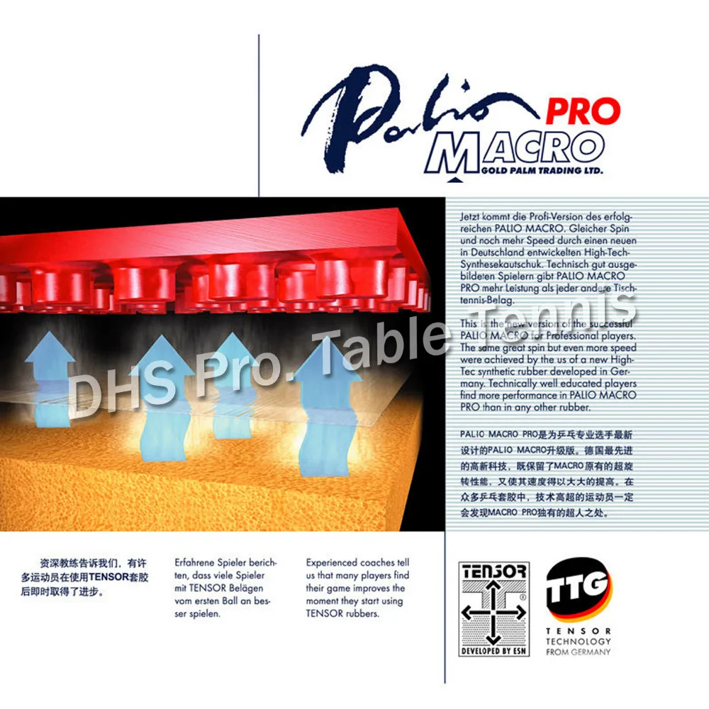 

Palio MACRO PRO (Tensor, Germany) pips-in table tennis / pingpong rubber with sponge