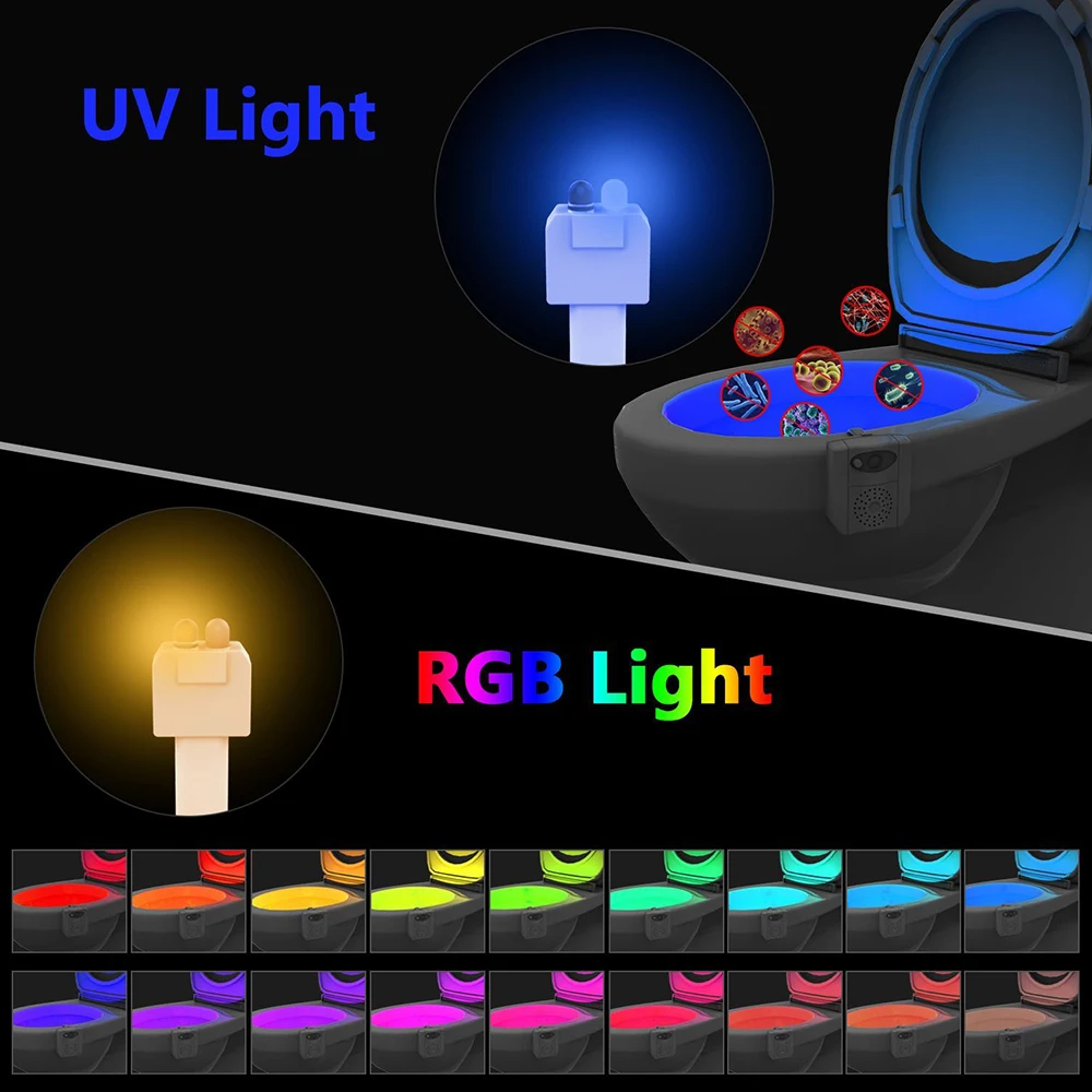 Уф стерилизация Туалет свет 16 Изменение движения сенсор активированный RGB PIR светодио дный светодиодный ночник сиденье батарея работает для унитаза