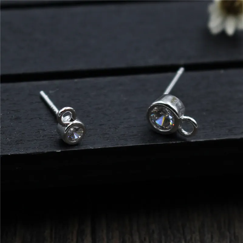 

Real 925 Sterling Silver Zircon Accessories Diy Stud Earrings Making Fine Jewelry Findings & Components