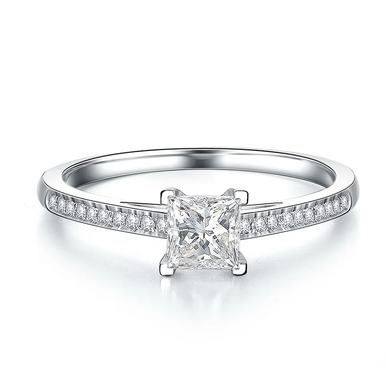 

ANI 18K White Gold (AU750) Wedding Ring Genuine 0.4 CT Princess Cut Certified I/SI Diamond Anillos 1 Row Drill Design Jewellry