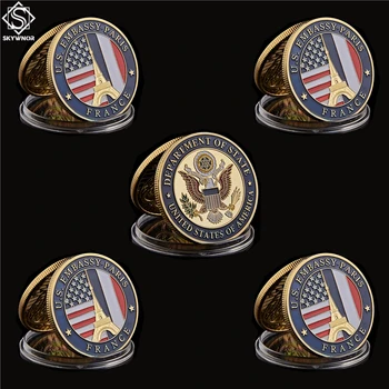

5PCS 2019 USA Great Seal Department of State Embassy Paris France Commemorative Challenge Gold Coin Collection Gifts