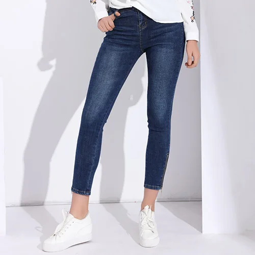 GAREMAY, обтягивающие женские джинсы с высокой талией, женские облегающие джинсы с молнией на щиколотке, джинсы длиной до середины икры для женщин, винтажные классические узкие брюки - Цвет: Dark Blue