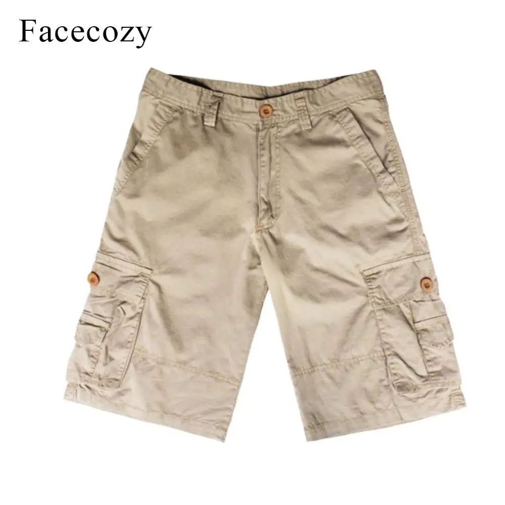 Facecozy мужские летние тактические военные походные шорты с несколькими карманами, одноцветные хлопковые шорты для рыбалки, спорта на открытом воздухе - Цвет: Khaki