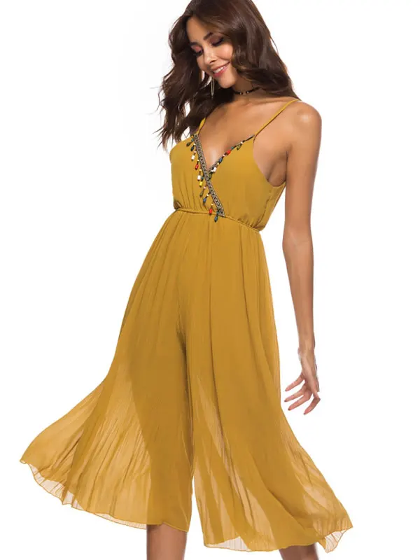 Wide Leg Jumpsuit Ethnic Chiffon Cropped Jumpsuitin Jumpsuits from