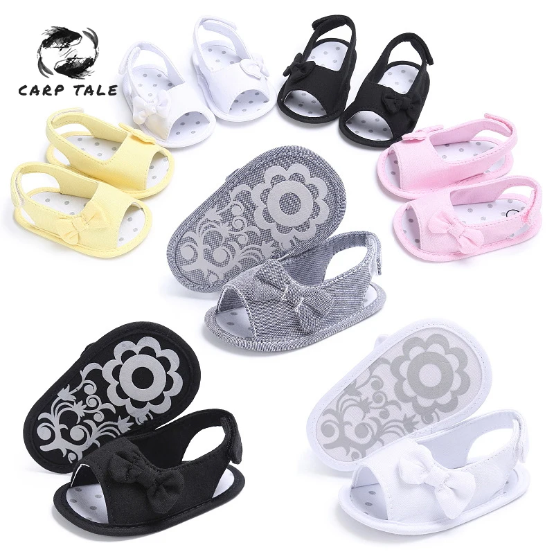 

Hot Sale Sweet Canvas Newborn Baby Shoes Footwear Infant Toddler First Walkers Summer Girls Princess Bow Peep Toe Dress Shoe