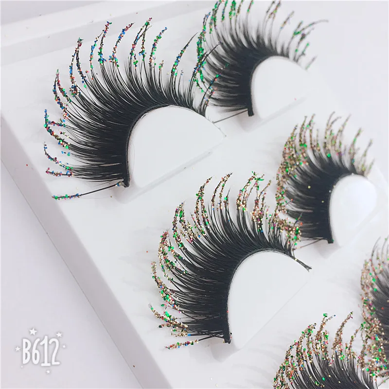 

3Pairs Exaggerated glitter False Eyelashes 3D Natural Exaggerated Fashion Glitter Lashes Women stage makeup tools 810