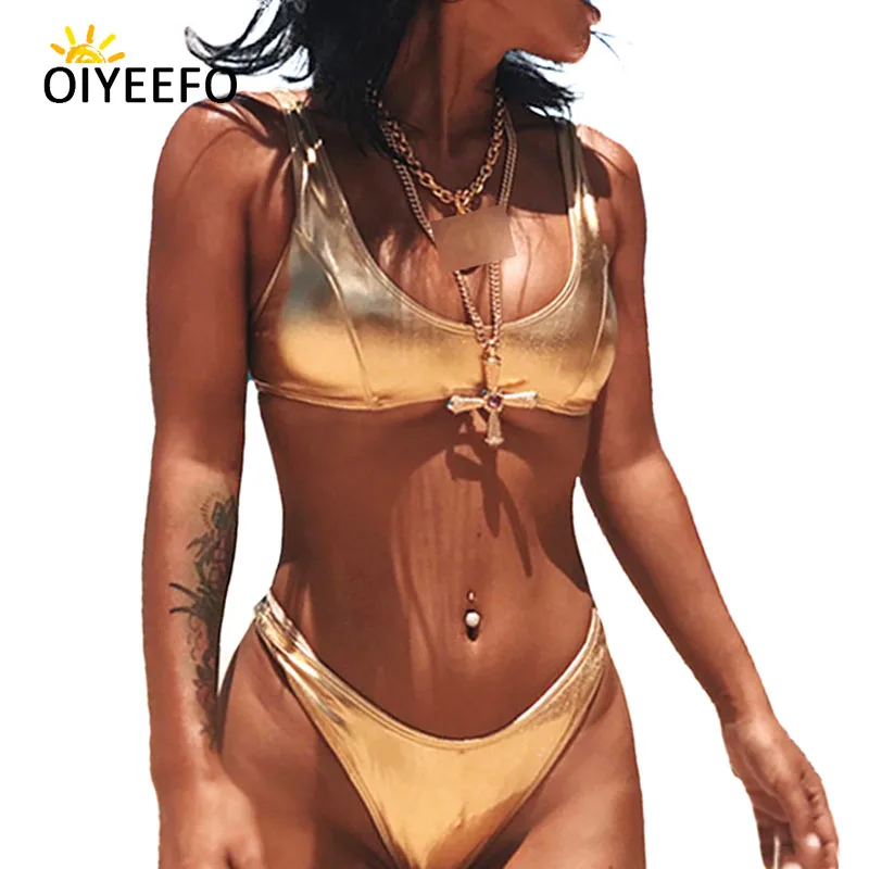 gold shiny bikini