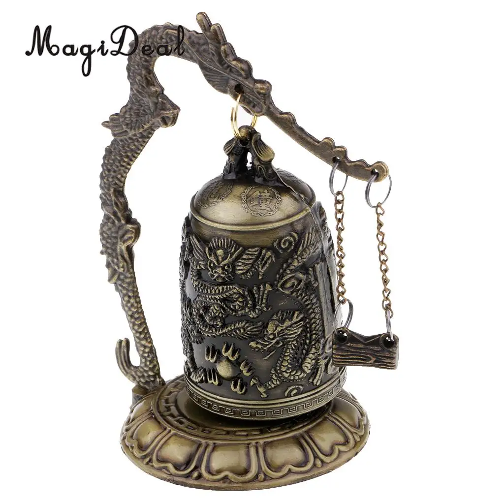 Chinese Vintage Bronze Dragon Carved Buddhist Bell Windchime Wind Chime Home Decoration Ornament - Peace and Meditated