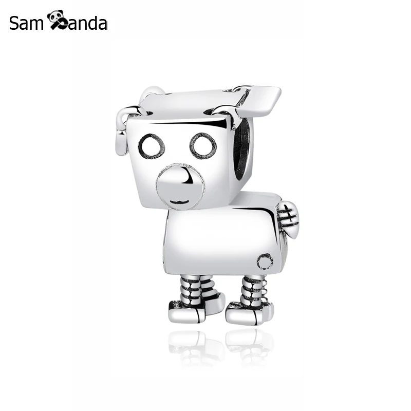 

New Original 100% 925 Sterling Silver Bead Charm Robot Dog Charms Love Pet Fit Pandora Bracelets Women Diy Jewelry Making