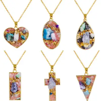 

New natural stone crystal irregular stone pendant necklace mix design