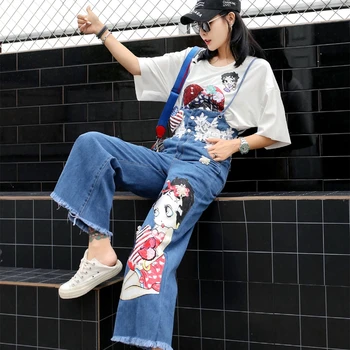 

SexeMara fashion The New printing Cartoon Sequin Burr strap jeans free shipping