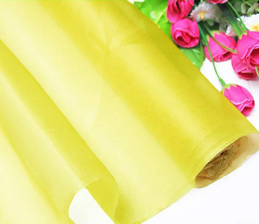 LEMON YELLOW Pure Silk Organza Fabric (Hard Stiff Silk Tulle Fabric