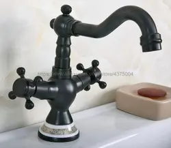Современный стиль масло втирают бронзовый кран для раковины ванной комнаты носик с двумя крестообразными ручками Смеситель для ванны