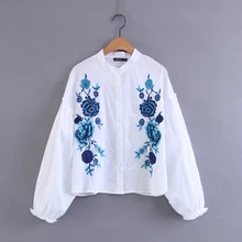 VKOZEN 2017 Blusas Fashion Za Women Long Sleeve Blouse Casual Ladies Floral Embroidery Shirt White Tops Chemise Femme