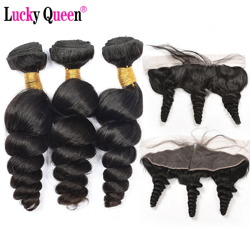 

Peruvian Loose Wave Bundles With Lace Frontal Non Remy Human Hair Bundles With 13*4 Frontal Closure Hair Weave Bundles