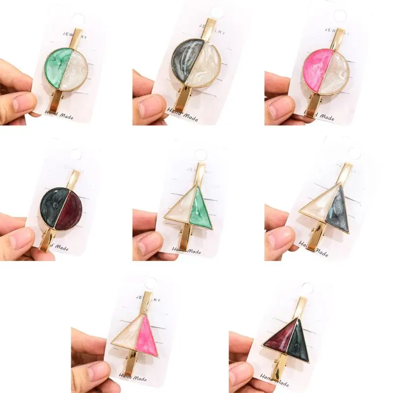 

Minimalist Fresh Style Metal Alloy Duckbill Hair Clip Women Color Block Geometric Acetate Hairpin Side Bangs Decorative Barrette
