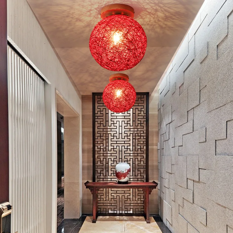 

Balcony ceiling lamp aisle modern minimalist Nordic creative personality dual-use twine rattan ball light corridor lighting