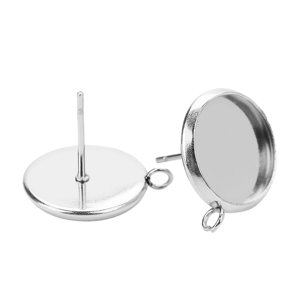 20 Pieces Metal Stud Earring Blank Cabochon Base Setting Trays With Loop DIY Jewelry Accessories