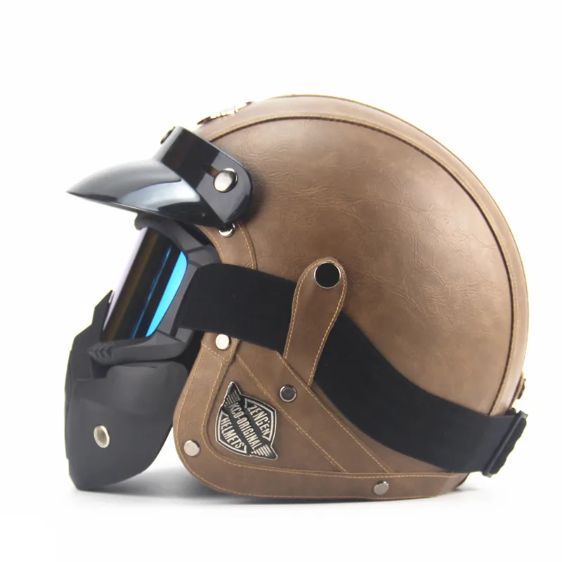 Для взрослых с открытым лицом Половина кожаный шлем мото rcycle шлем винтажный мото rbike Vespa moto cross capacete Chopper Bike Черный - Цвет: Classic Brown 2