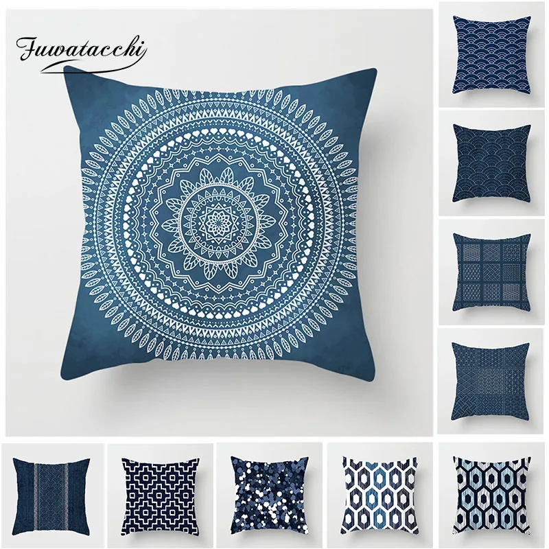 

Fuwatacchi Endless Geometric Cushion Cover Ink-Blue Patchwork Stripe Pillow Cover For Decoration Sofa Home Bedroom Car
