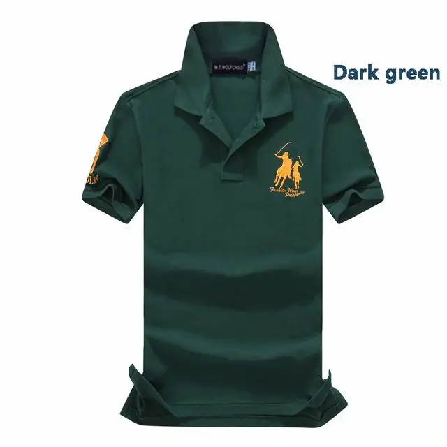 Высокое качество летние мужские рубашки поло с коротким рукавом с большой лошадью повседневные мужские рубашки поло из хлопка с отворотом модные тонкие мужские рубашки - Цвет: Dark green