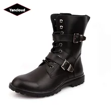 Сапоги до середины икры из натуральной кожи размера плюс 38-48; Мужская обувь; коллекция года; сезон осень-зима; ковбойские мотоботы с пряжкой; Плюшевые военные ботинки