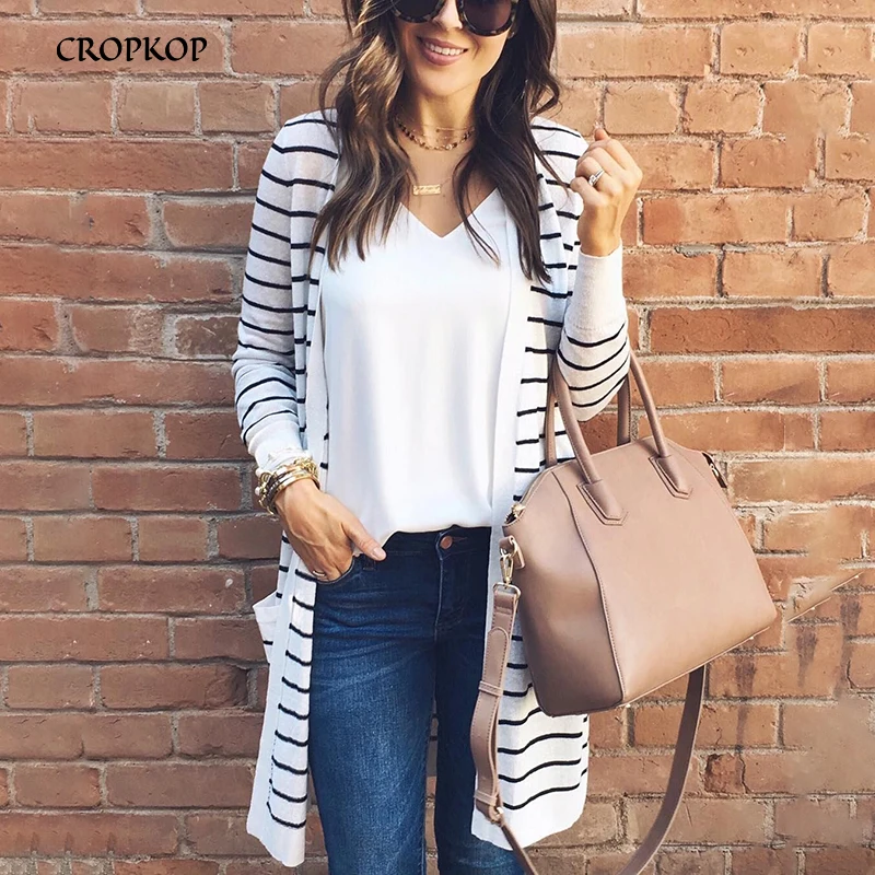 

Autumn Spring Women Stripe Sweater Top Casual Long Sleeve Loose Cardigan Sweater Ladies 2019 New Fashion Long Cardigan Outwear