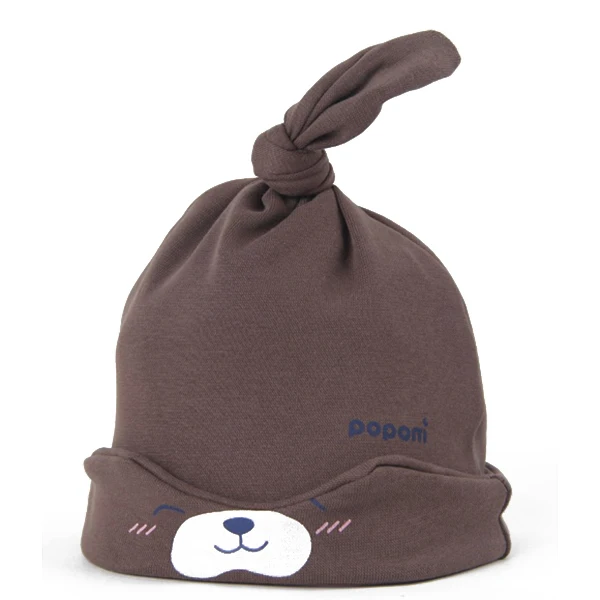 Осенняя хлопковая шапка для новорожденных мальчиков и девочек, милый мультяшный медведь, однотонный цвет, удобный высококачественный головной убор для сна, шапка