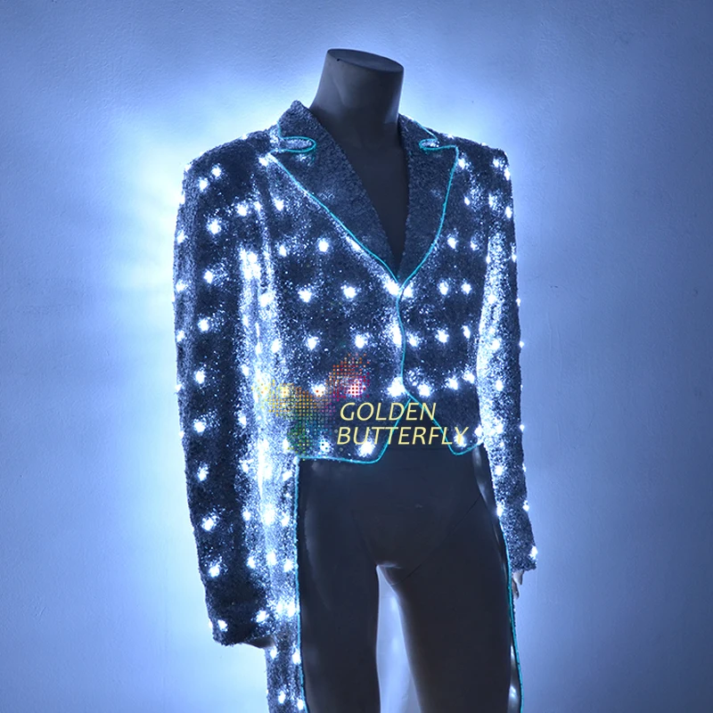 2017 модный светодиодный смокинг swalloveltail светящиеся костюмы платья LED одежда для
