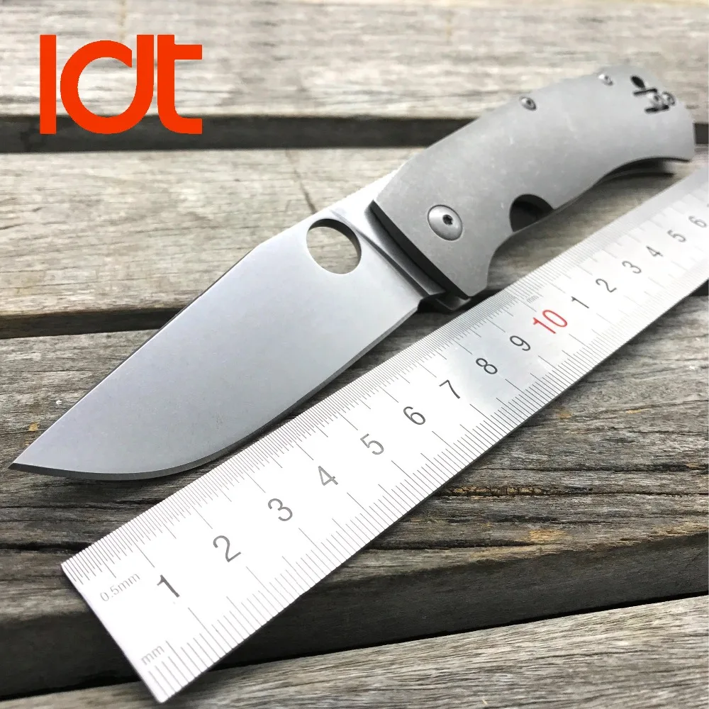 

LDT C186 BOWIE Folding Blade Knife Stone Wash D2 Blade Titanium Handle Hunting Tactical Knives Camping Outdoor Knife EDC Tools