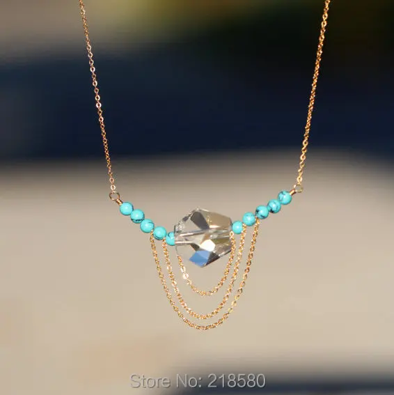 

SN-022 Healing Crystal Clear Quartz Nugget On A Howlite Bar Necklace