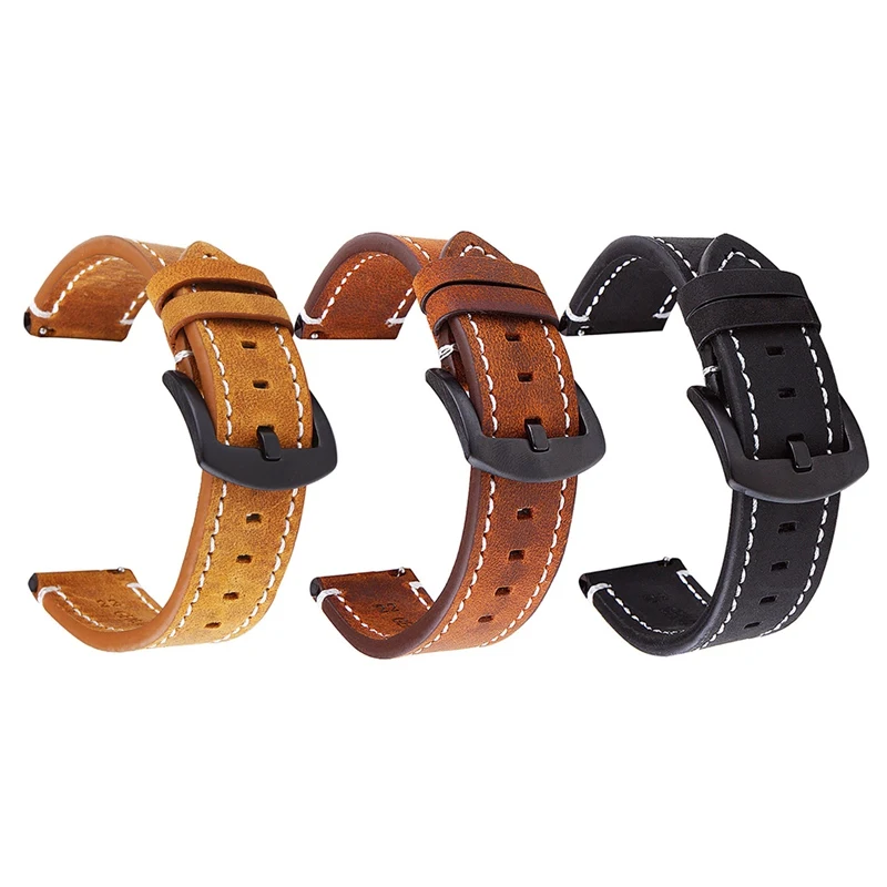 Watch Band Strap Vintage Style Pin Buckled Leather Wristwatch Bands Replacement Accessories(Genuine) Black Brown