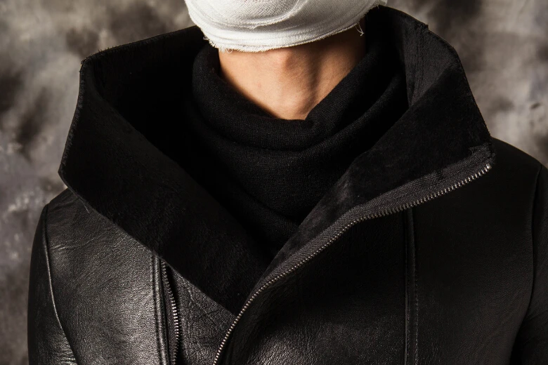 Новинка! Зимняя одежда мужская длинная на молнии персональная Панк Черная куртка кожаный воротник M L XL XXL