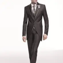 Коричневый ласточкин хвост лацкан с тупым углом, на одной пуговице, 3 предмета в комплекте(jacketpantvesttie) тонкий Fit2016High качество модный мужской простой