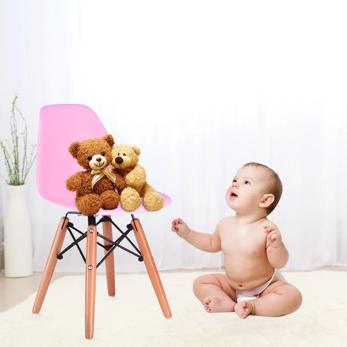 Giantex Pink Kids Dining Side Armless Chair Molded Plastic Seat Wood Legs Children Dining Room Furniture HW56499PI Giantex Pink Kids Dining Side Armless Chair Molded Plastic Seat Wood Legs Children Dining Room Furniture HW56499PI