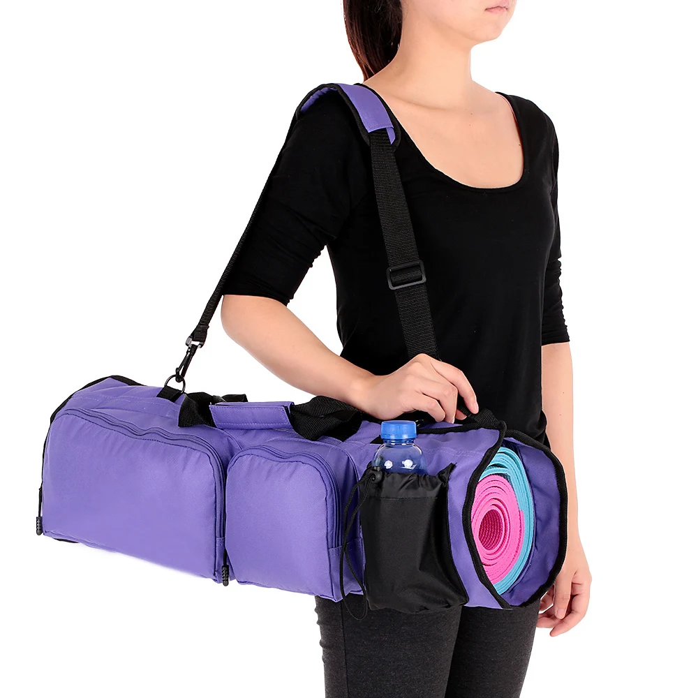 Yoga Mat Bag with Open Ends Mobile Pocket Water Bottle Holder Folding