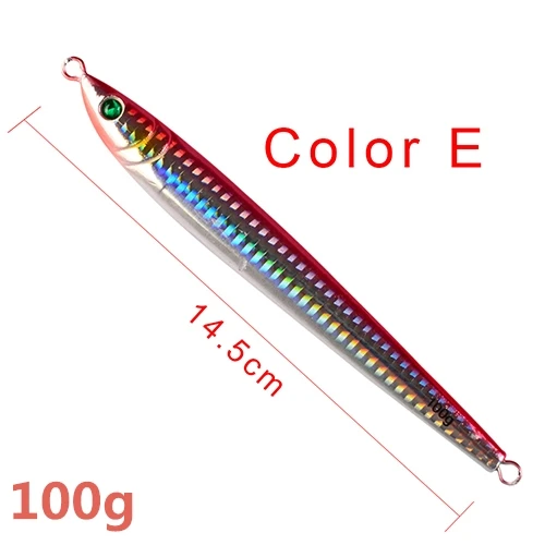 1 шт., свинцовая металлическая медленный джиг-голова, рыба, 6 г-100 г, 6 см-14,5 см, рыболовная приманка, ложка, нож с блестками, воблер, искусственная жесткая приманка - Цвет: 100g-colorE