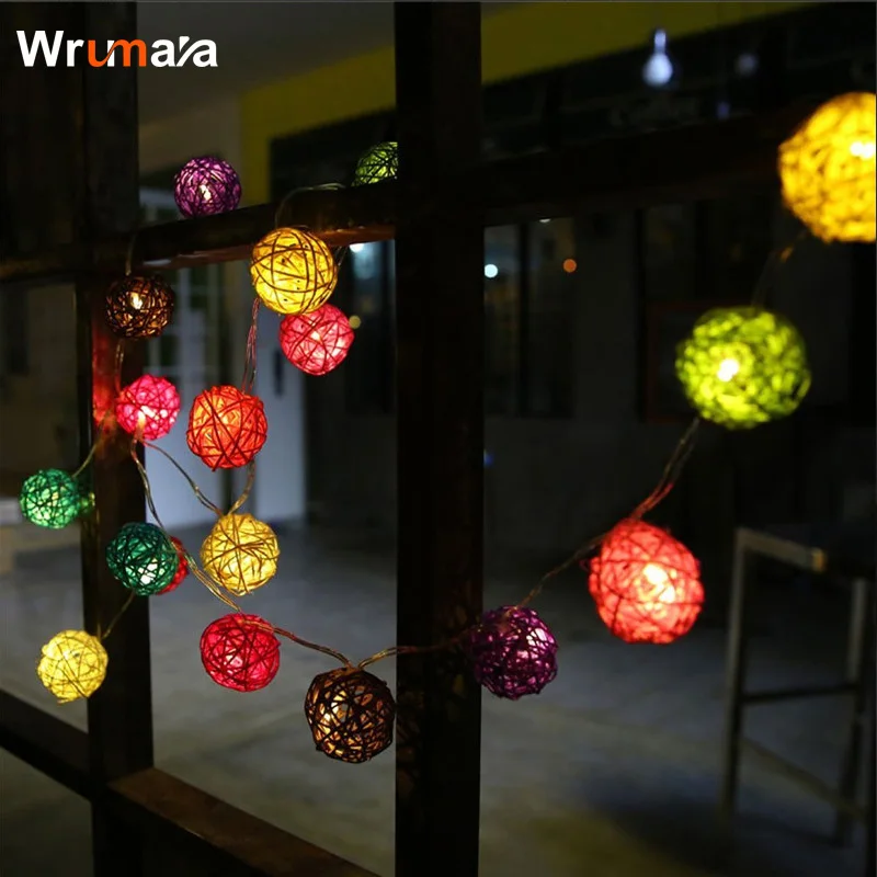 

Wrumava LED Battery String Lights 4M 20leds Handmade Rattan Balls String Lights Fairy Party Wedding Patio Christmas Decor