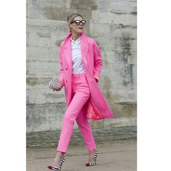 

Women Pant Suits Fashion 2 Piece Set Women Business Suits Ladies Long Lenght Jacket Blazer Set Female Office Uniform Style