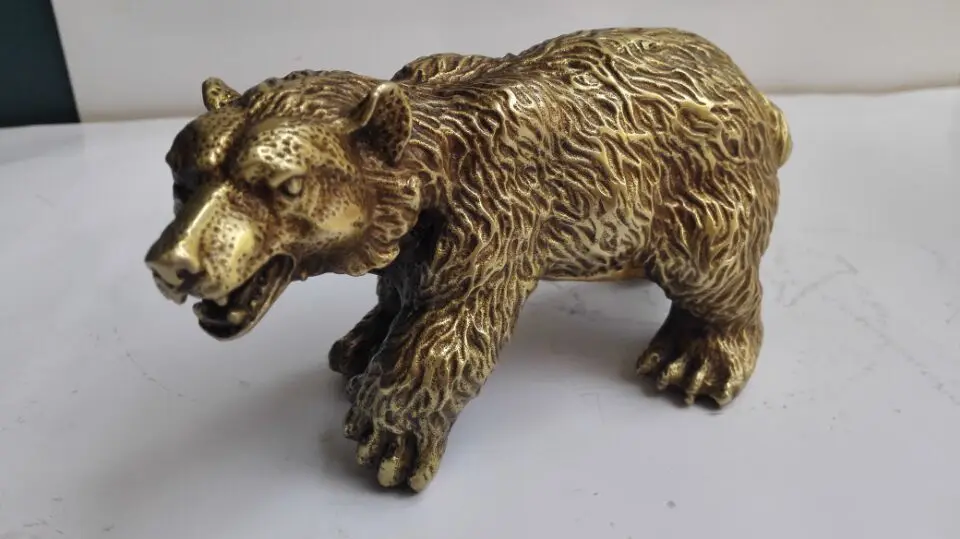 Elaborate Chinese Collectible Decorated Old Handwork Brass Bear Statue