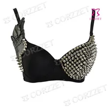 Вечерние Одежда для вечеринки, дискотеки, пуш-ап, Серебристый бюстгальтер с заклепками, металлический Спайк, дизайн с заклепками, панк-Бюстгальтеры с украшением крыла, 32B-40B